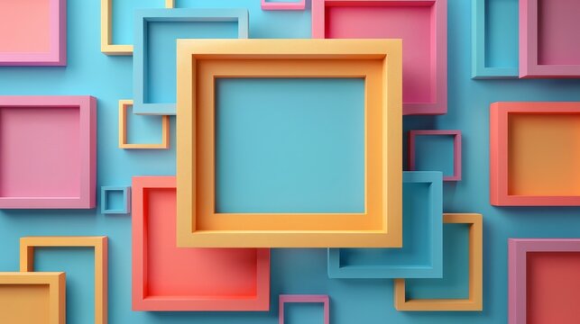 Square futuristic background, 3D render clay style, Abstract geometric shape theme, colorful