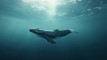 A whale is swimming in the ocean - obrazy, fototapety, plakaty