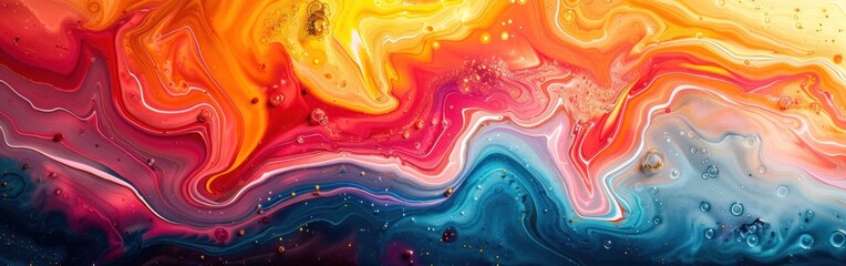 Vibrant Marbled Waves - Abstract Acrylic Texture for Bold Background Banner with Swirls and Colorful Ink