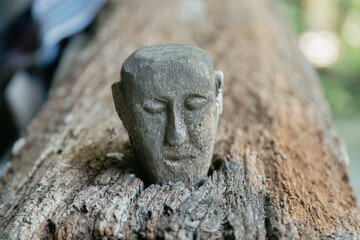 Closeup of wooden mask statue, Ubud, Bali, Indonesia
