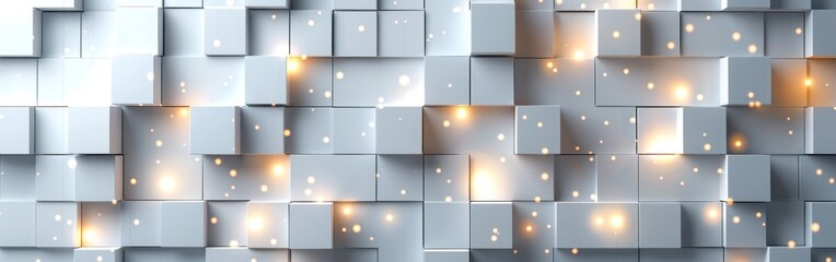 White 3D Geometric Wall with Glowing Square Cubes - Abstract Background and Textured Wallpaper...