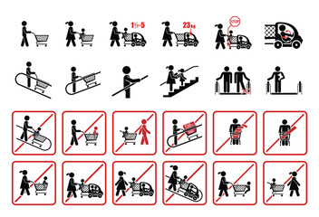 Shopping icons. Rules for using shopping carts and trolley.