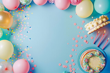 Irresistible Pastel-Colored Birthday Background: Cake & Candles, Balloon Confetti Decorations to Spark Your Desire