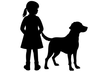Baby with dog silhouette vector illustration