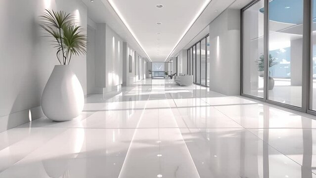 Interior animation: Business center view in white shades
