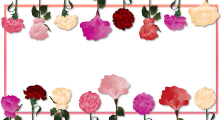 カーネーションにバラの花が並ぶメッセージボード背景素材にも母の日にも使えます