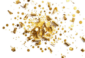 confetti text cracker background streamers Golden white party top view. Space bright colourful decoration object decorative happy shiny holiday celebration birthday event joy f