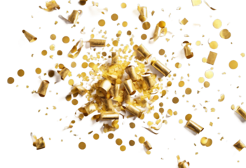 confetti text cracker background streamers Golden white party top view. Space bright colourful decoration object decorative happy shiny holiday celebration birthday event joy f