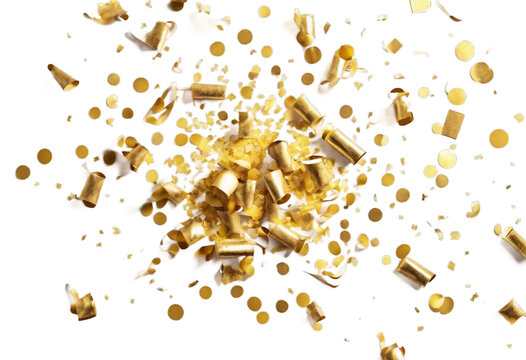 confetti text cracker background streamers Golden white party top view. Space bright colourful decoration object decorative happy shiny holiday celebration birthday event joy f