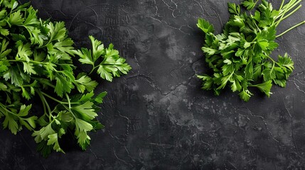 Fresh Green Parsley Herbs on Dark Slate Kitchen Background