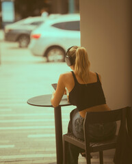 woman sitting on the terrace miami 