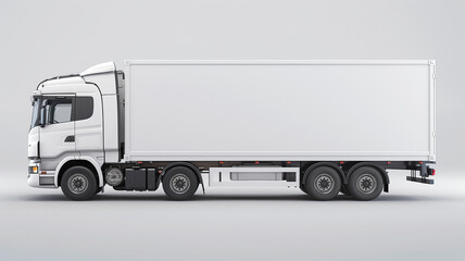 Fototapeta na wymiar White truck with blank white side view box vector illustration on isolated background, 3d rendering, mockup
