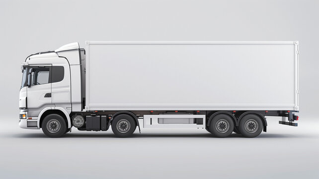 White truck with blank white side view box vector illustration on isolated background, 3d rendering, mockup