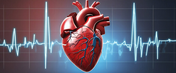 Human heart on ecg graph background - obrazy, fototapety, plakaty
