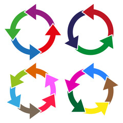 Colorful recycle arrows set. Circular environmental icons. Conservation symbols. Vector illustration. EPS 10.