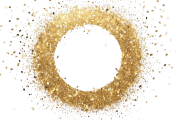 Png frame Glitter crumbs. confetti isolated. Shiny sparkles. circle Golden Confetti. dust gold round crumb textured ring isolated black disrobed sprin