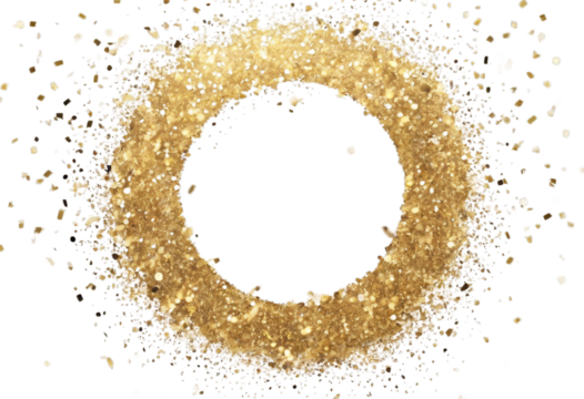 Png frame Glitter crumbs. confetti isolated. Shiny sparkles. circle Golden Confetti. dust gold round crumb textured ring isolated black disrobed sprin