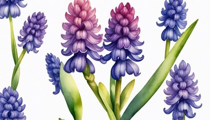Delicate watercolor depiction of a blooming hyacin (6) - obrazy, fototapety, plakaty