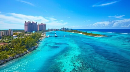 The port of Nassau, Bahamas, is characterized by its stunning sapphire blue waters