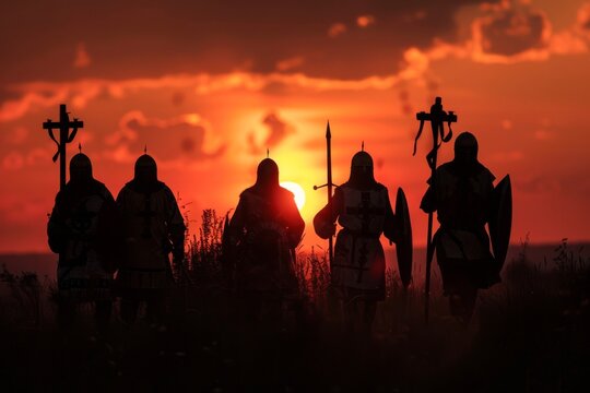 The Knights Templar silhouetted against the sunset
