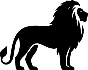 Lion de profil style logo, en noir sur fond transparent.  © Thierry