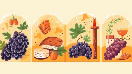 Corpus Christi Catholic Religious Holiday Vector Illustration with Feast Day, Cross, Bread and Grapes in Flat Cartoon Hand Drawn Poster Templates - obrazy, fototapety, plakaty