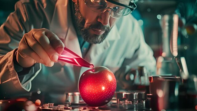 Scientist Performing Genetic Modification on an Apple with Ai generated.
