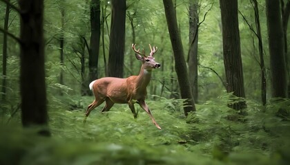 Naklejka na ściany i meble A Deer Navigating Through A Dense Forest