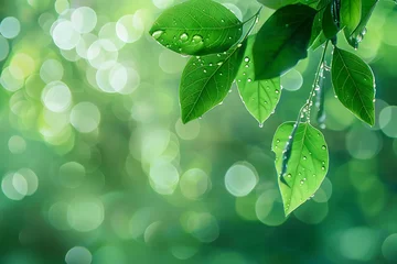 Gardinen Green natural leaves on bokeh blurred background. © DYNECREATIVE