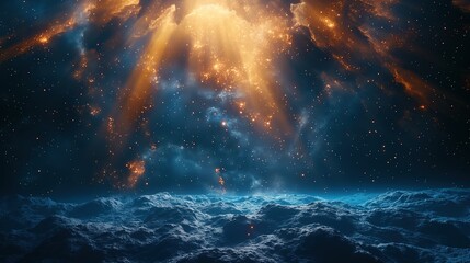 Surreal Cosmic Ocean Landscape with Nebula Sky