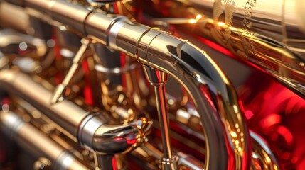 Detail shot of the mouthpiece of a marching band brass instrument - obrazy, fototapety, plakaty