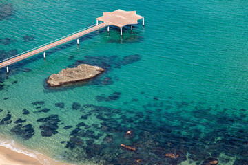 High-angle view of the wooden wharf on the sea