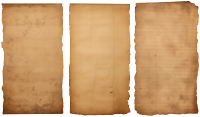 closeup Set of old vintage medival papers PNG isolated on a white and transparent background - antique old sheet rustic war document