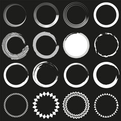 Collection of circular frames. Variety of circle borders. Set of round design elements. Vector illustration. EPS 10.