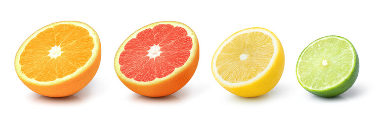 Fresh citrus fruit isolated on white background.