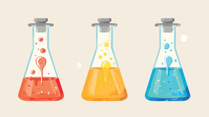 Beakers filled with colorful liquid illustration fl - obrazy, fototapety, plakaty
