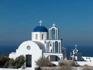 santorini church in island greece summer tourist resort europe - obrazy, fototapety, plakaty