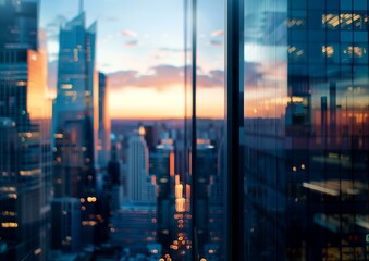 Fototapeta na wymiar Stunning Sunset View Between Modern Skyscrapers in Urban Business District