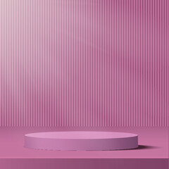 Pink podium or pedestal with spotlight. Vector