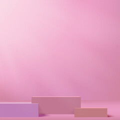 Pink podium or pedestal with spotlight. Vector