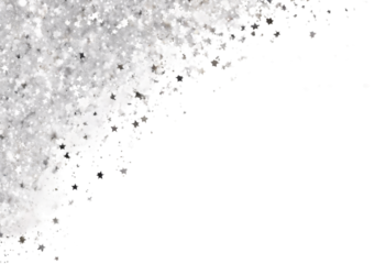 silver text white confetti sparkles transparent background stars Image place- png glistering christmas ornament three-dimensional paper border isolated scatter foil falling wallpaper abstract b