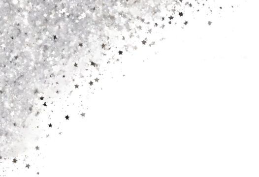 silver text white confetti sparkles transparent background stars Image place- png glistering christmas ornament three-dimensional paper border isolated scatter foil falling wallpaper abstract b