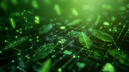 Obraz premium Illustration for environmental, business or green investment concepts. Virtual screen with icons on green background use for ads or web banners or whatever.