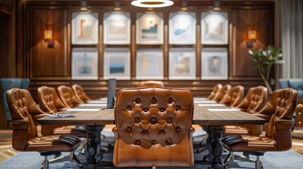 Fototapeta premium A retro-inspired boardroom sets the stage for strategic discussions and creative brainstorming sessions.