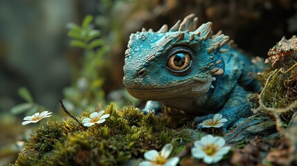 beautiful baby dragon in a magical night forest. Created with Generative AI.