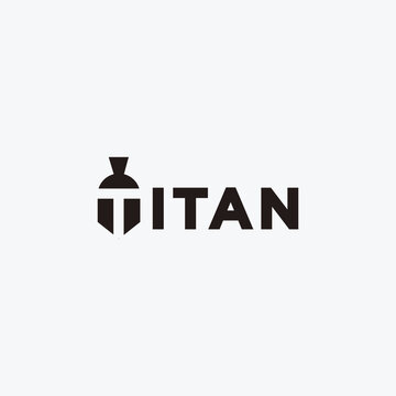 Titan wordmark logo icon on white background with negative space spartan head on T letter