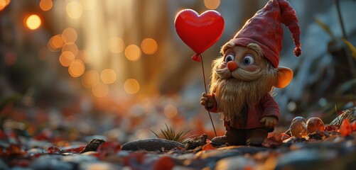 Super cute Valentine's Day gnomes in a forest of hearts. Created with Generative AI.