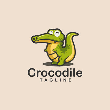 Fun friendly mascot crocodile logo cartoon template on light background