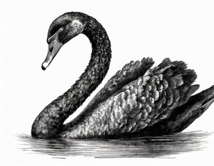 Naklejka premium Pencil drawing of a black swan in a lake