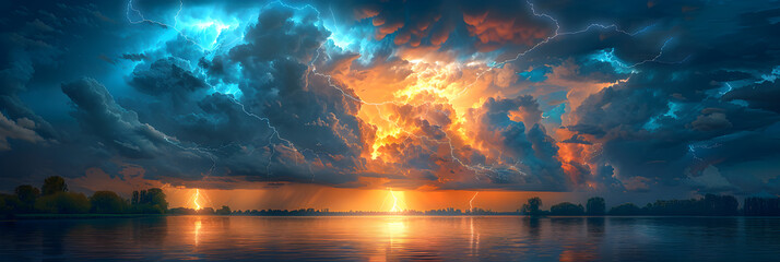 Majestic Thunderstorm Unleashes Brilliant Lightn ,
A starry sky with a purple star and a lake in the background